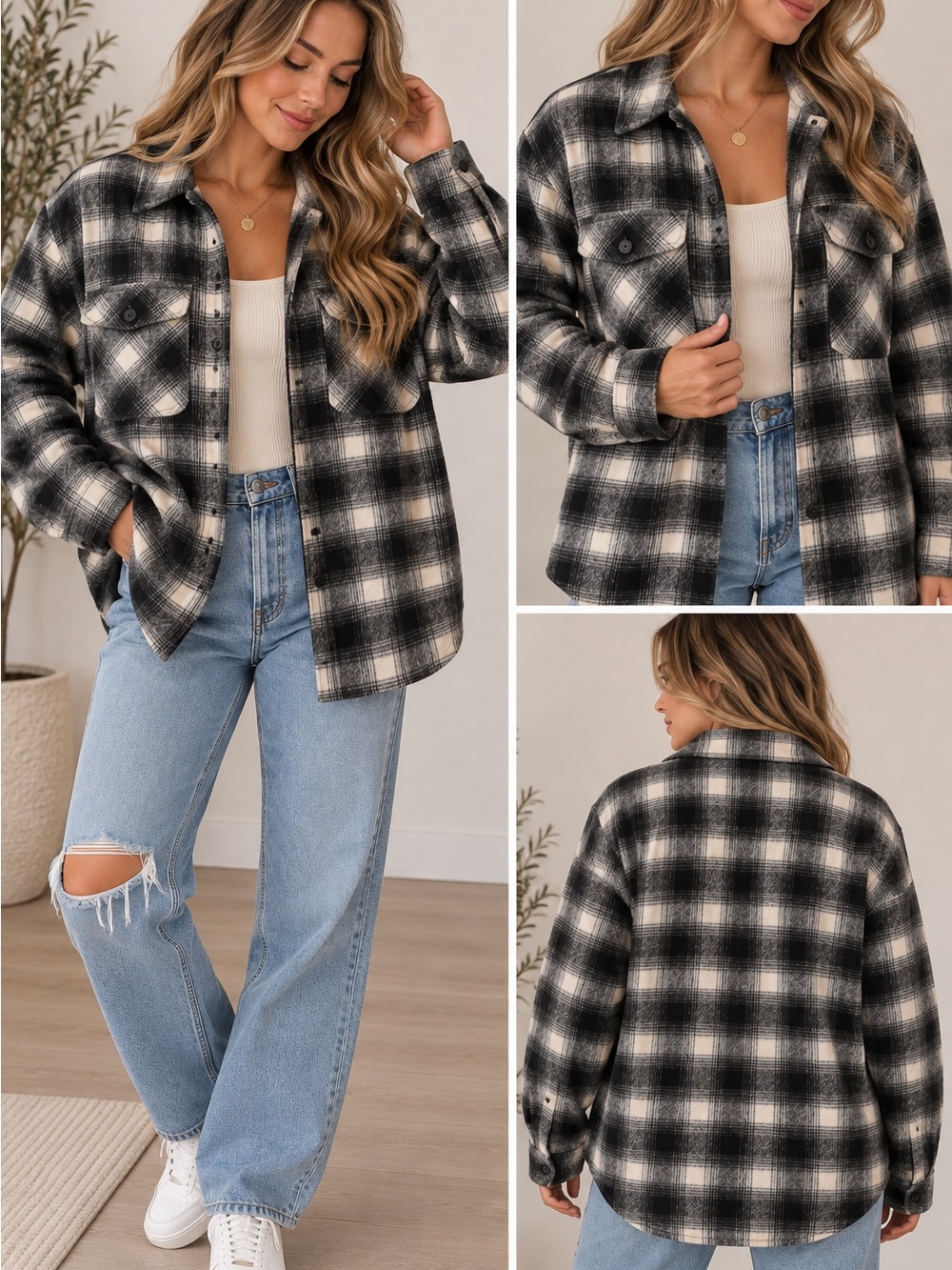 Thread & Supply Black and White Plaid Utility Shacket